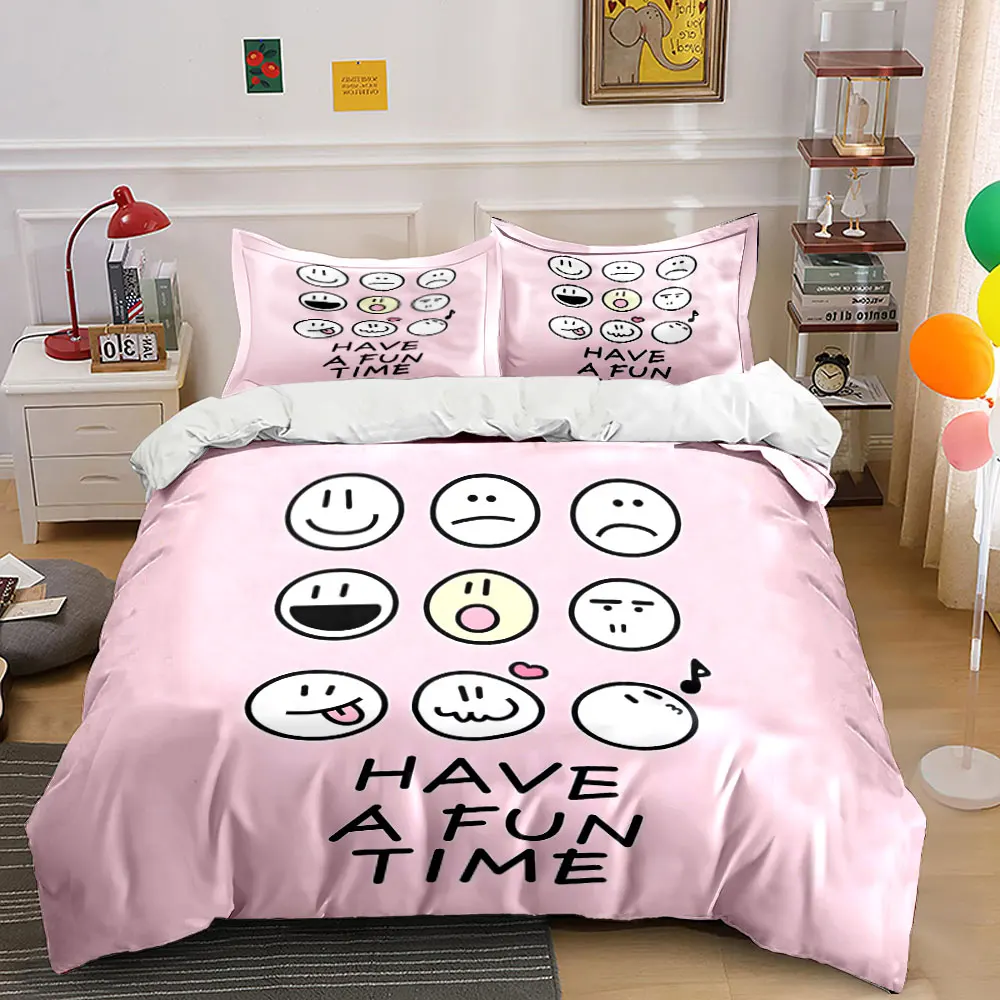 Fun cartoon face collection Printed Duvet Cover Set 1 Duvet Cover+2 Pillowcase Multi Size Bedroom Bedding Decor Luxury gifts