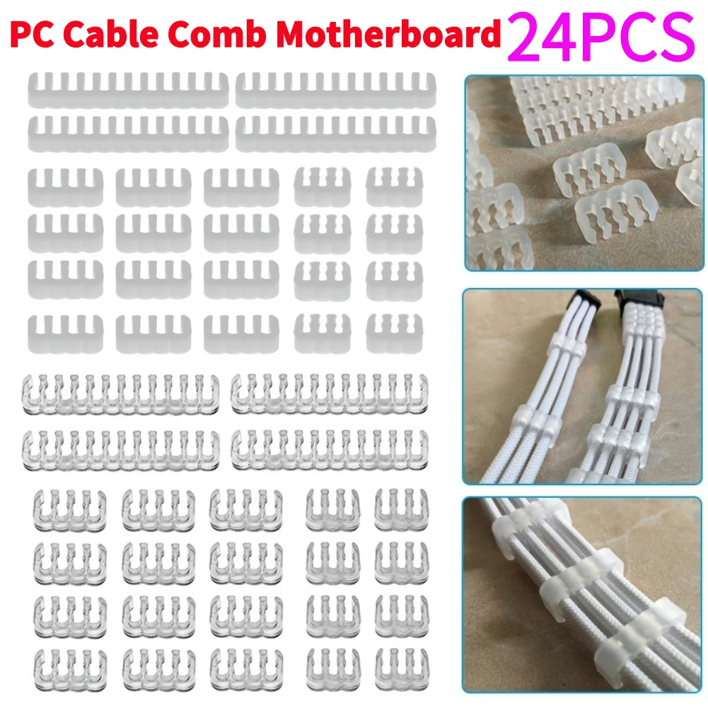 24pcs Computer Cable Manager Clamp Clips 24Pin 8Pin 6Pin Wire Organizer Combs Acrylic for 3.0-3.6mm PC Power Cables Wiring