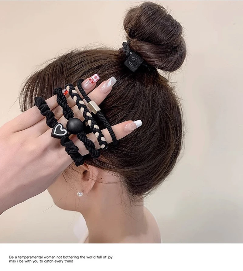 5/10 stücke Einfache Herz Ball Charms Scrunchie Keine Schäden Elastische Geflochtene Haar Krawatten Seile Frauen Mädchen Pferdeschwanz Halter Gummibänder – Detail 2