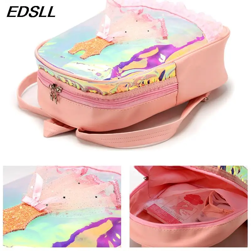 Girls' Sparkling Large Capacity Latin Ballet Dance Backpack Laser Colorful Pattern Dance Bag Children's Sports Storage Backpack