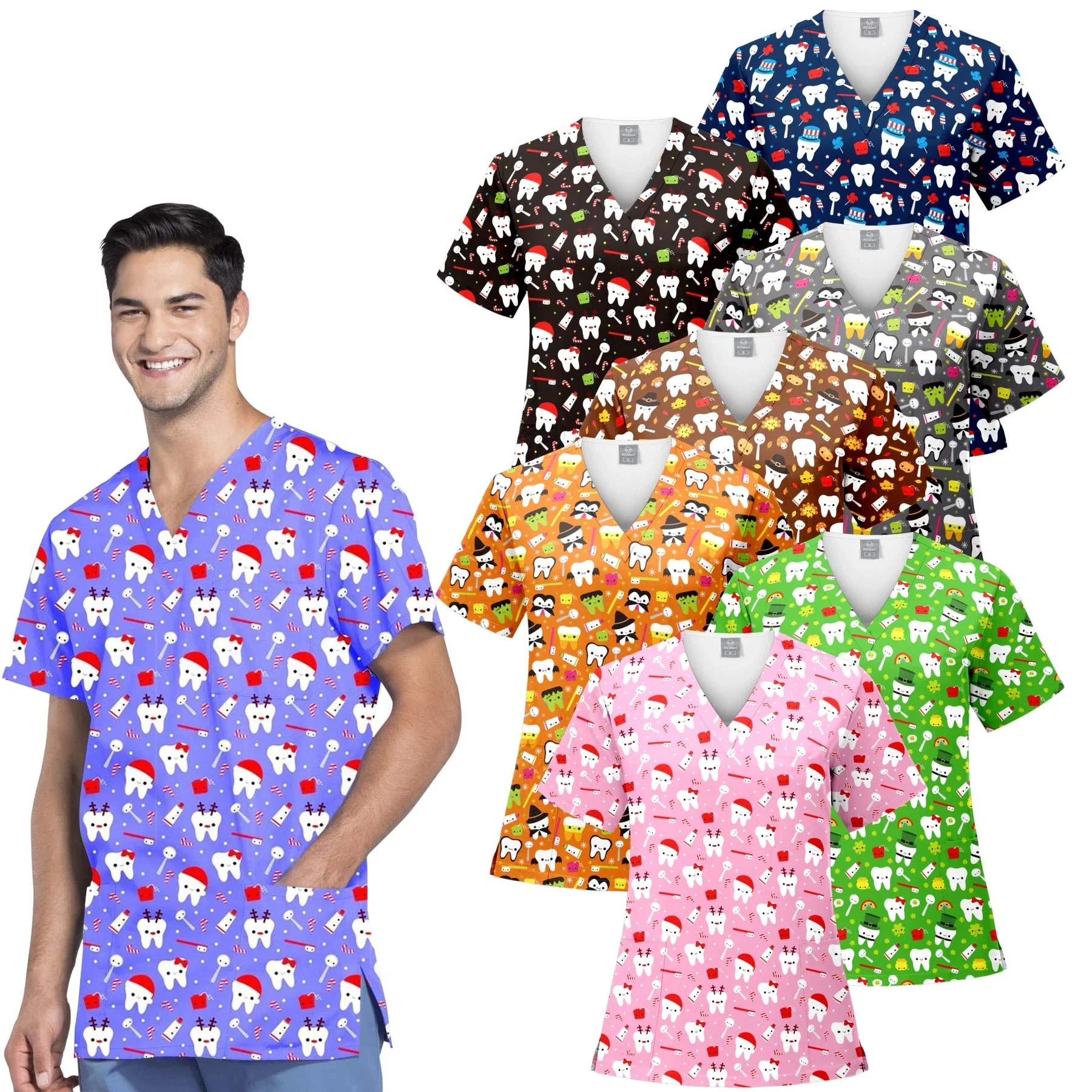 S-XXL Pet Grooming Doctor Work Clothes Dentistry Workwear Men and Women Anesthetist Uniform Wholesale Printed Scrubs Tops/shirts