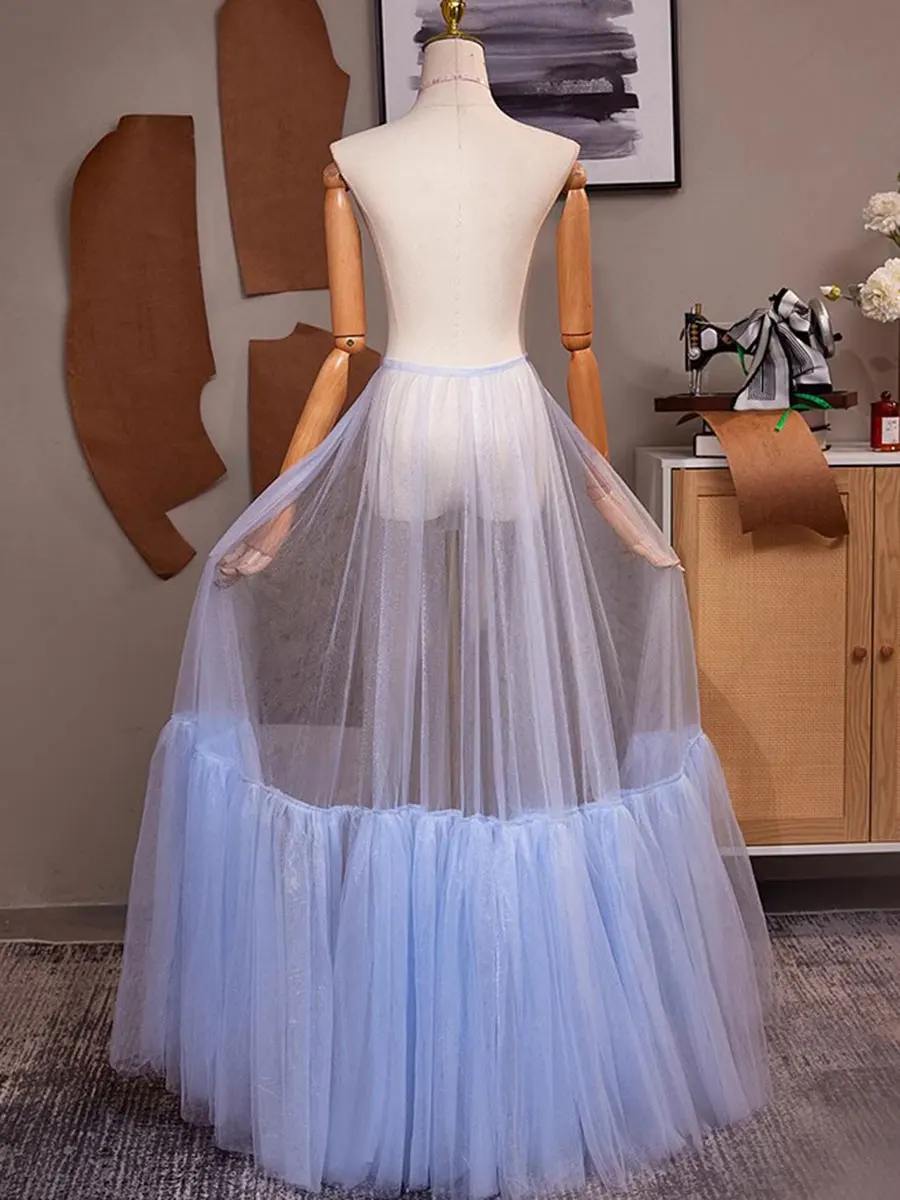 Mingli Tengda Layered Elegant Women Blue Tulle Fashion Stage Modeling Performance Crinoline Bride Skirt Bride TuTu Petticoat