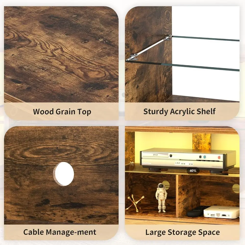 حامل تلفزيون LED مقاس 70 بوصة، مركز ترفيه مع منافذ طاقة، خزانة تلفزيون صناعية مع 7 أرفف تخزين مفتوحة، fo #5