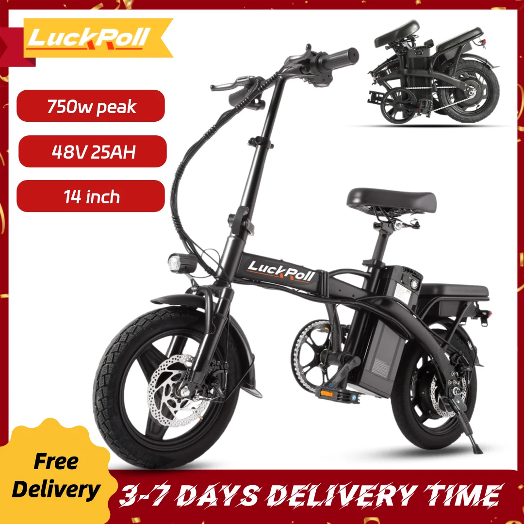 

Электрический велосипед для взрослых 750 Вт, 14-дюймовый портативный складной электровелосипед, городской электровелосипед с аккумулятором 48 В 10 Ач, запас хода 40 миль, сертифицирован UL 2849