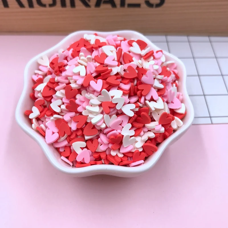 50g/lot Hot Selling Clay Sprinkles, Colorful Heart Slice for Crafts Making, DIY, Scrapbooking