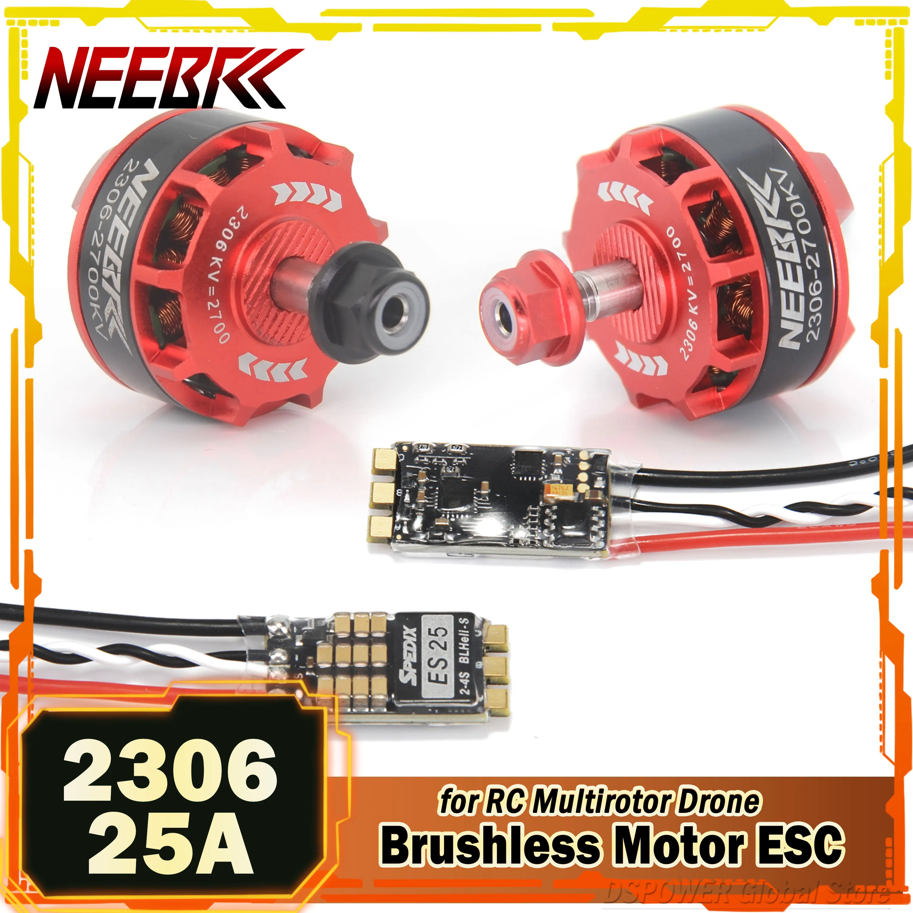 Moteur sans balais pour importateur RC NEEBRC 2306, 2300KV, 2700KV, CW, CCW, 25A, ESC pour QAV250, Eachine Wizard, X220, 280, hélicoptère multirotor, 4 pièces