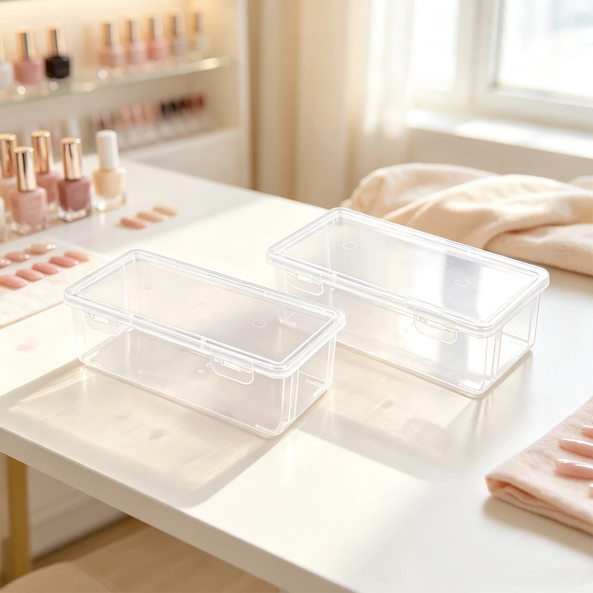 1pc/2pcs Transparent Nail Tool Flip Storage Box Stackable Dustproof Tabletop Hair Accessory Jewelry Storage Box view 3