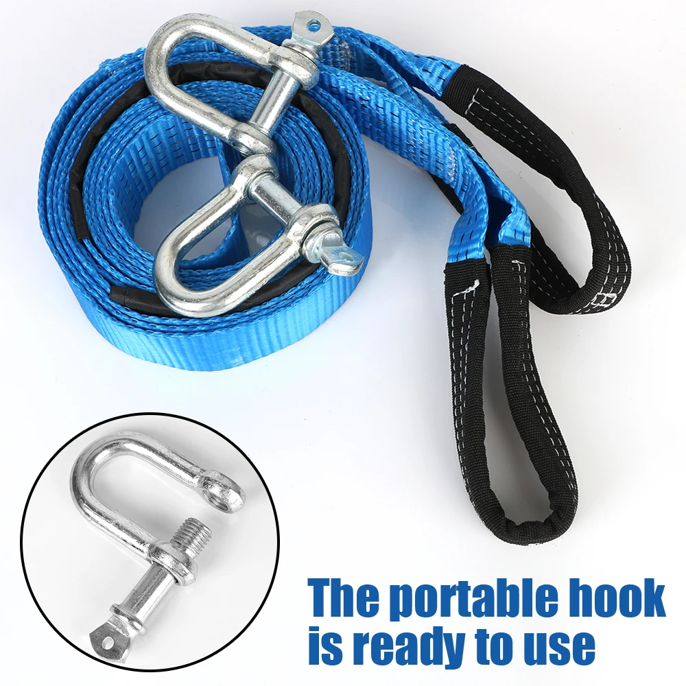 Tow Cable Car Towing Rope For Heavy Duty Car Emergency 8 Tons Car Accessories 3.66M With Hooks High Strength Nylon Tow Strap