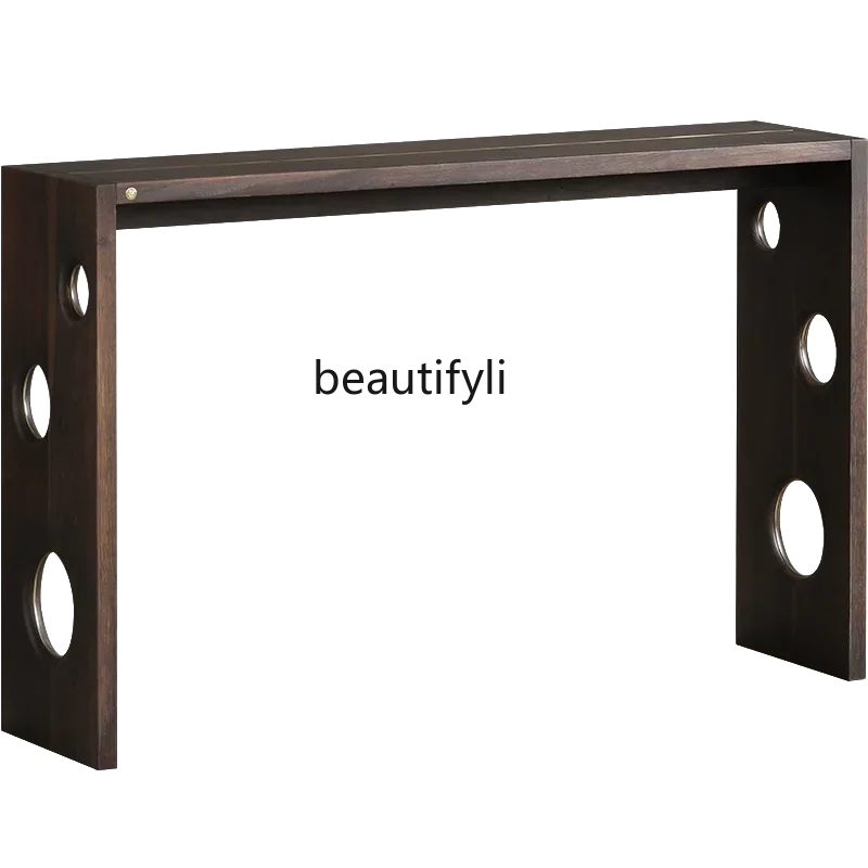 

zqqModern Simple and Light Luxury Nordic Retro Nostalgic Style Smoked Oak Solid Wood Desk Living Room Console Tables