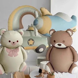4pcs Cartoon Matte Bear Rainbow Cute Plane Car Foil Balloons Happy Birthday Party Decoration Kids Girl Boy Baby Shower Supplies