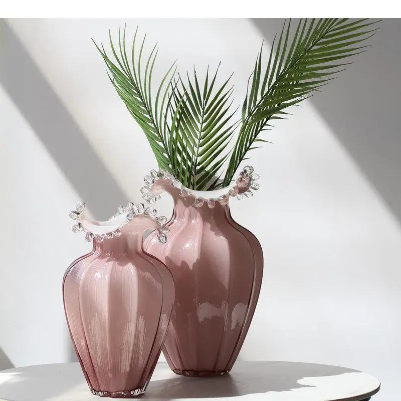 Water Droplet Wave Glass Vase Decorative Flowers Arrangement Desk Decoration Pink Ripple Flower Pots Hydroponics Floral