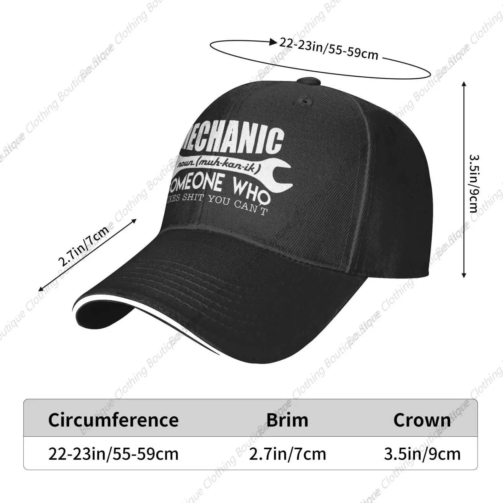 Mechanic Definition Unisex Baseball Cap Adjustable Snapback Hats Dad Hat Trucker Hat Sandwich Cap Black