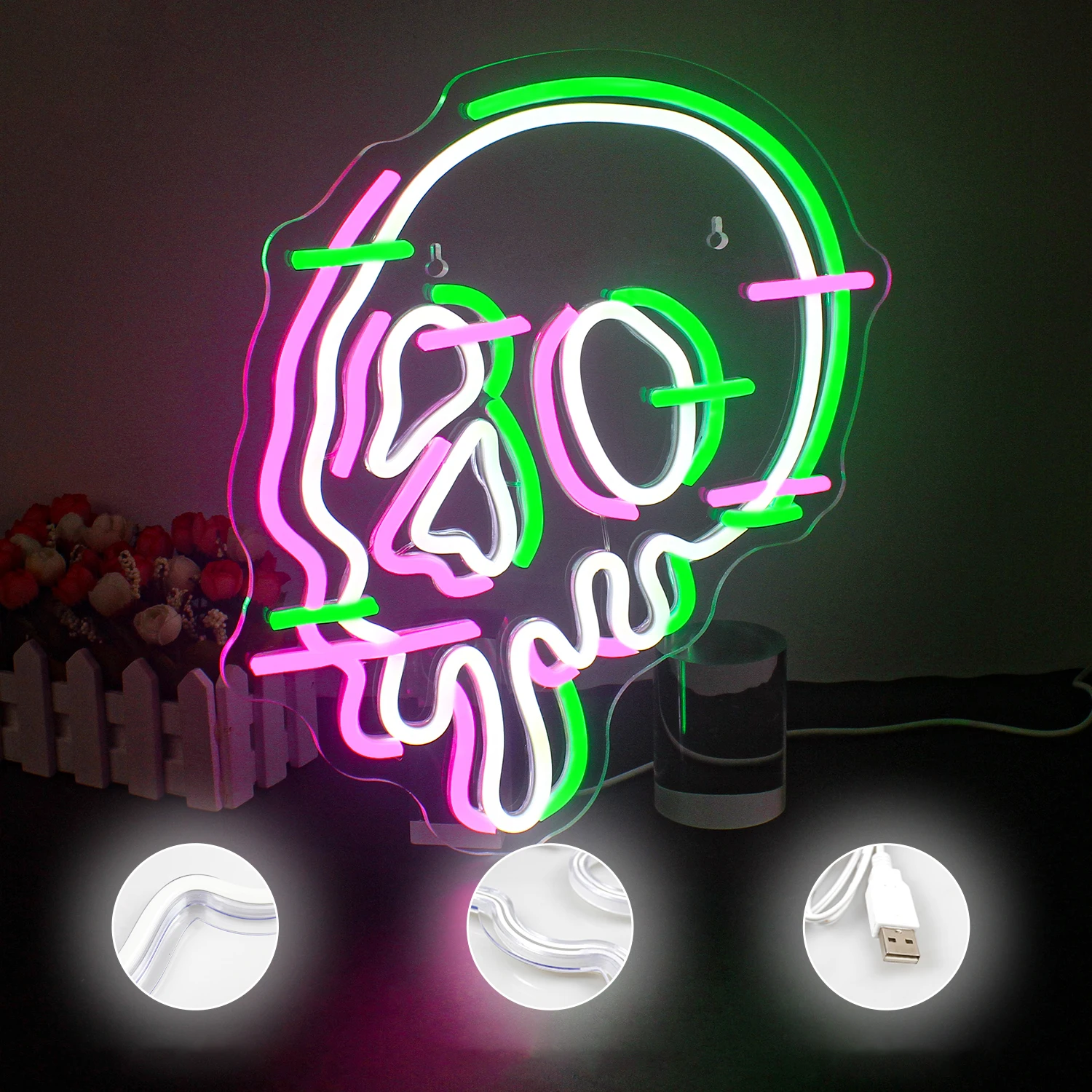 Imagem -03 - Melt Crânio Neon Led Sinal Decoração de Halloween Regulável Mix Cor Luzes de Néon Alimentado por Usb Decoração do Quarto para Casa Quarto Festa Lâmpada