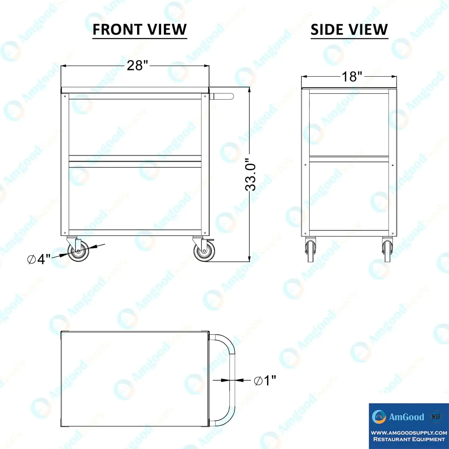 Steel Utility Cart | 18" Wide X 28" Long X 33" High | 3 Shelf Metal Utility Cart on Wheels with Handle