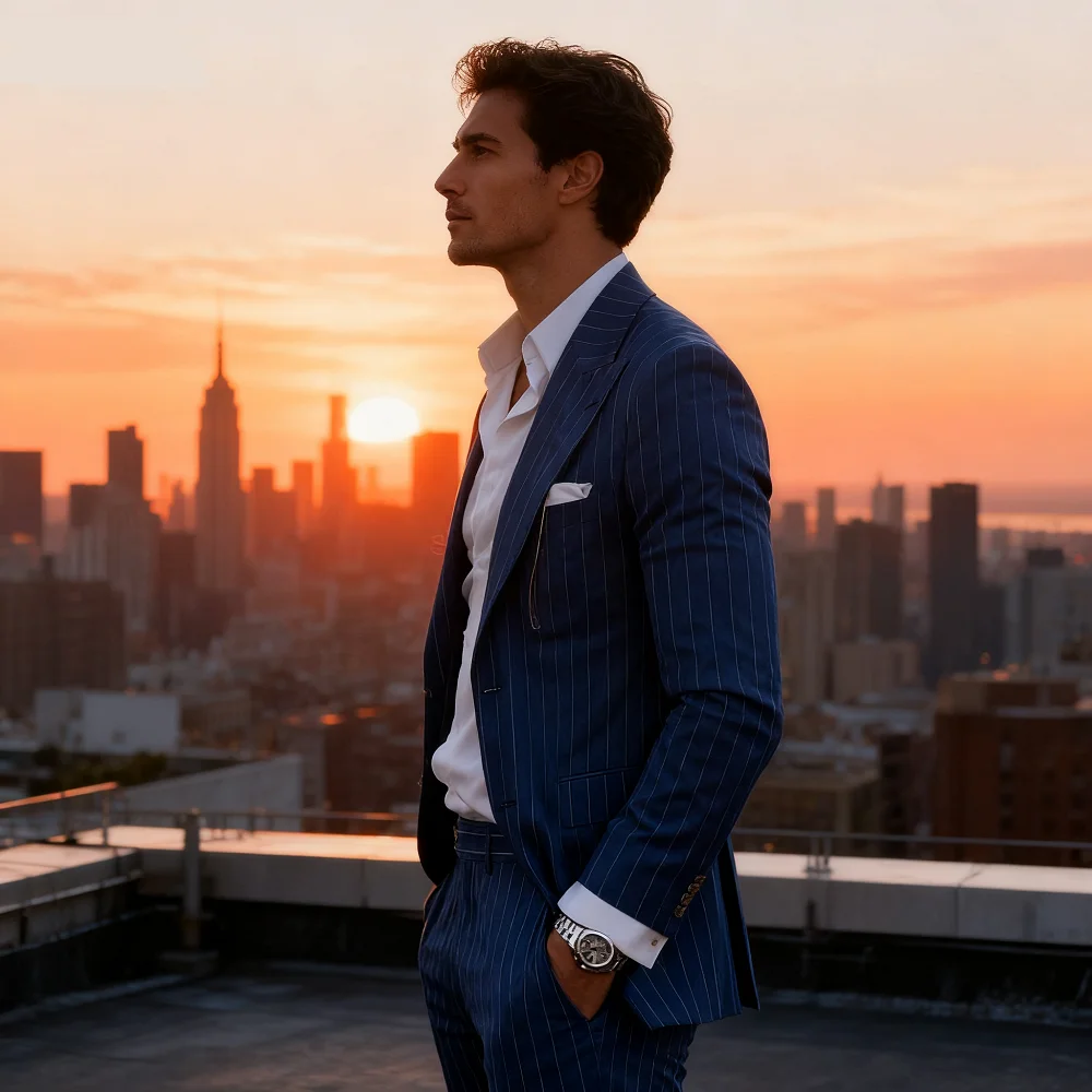 

Облегающий костюм для курения в тонкую полоску для мужчин, смокинг с остроконечными лацканами, пиджак и брюки из двух предметов, свадебная официальная одежда для жениха