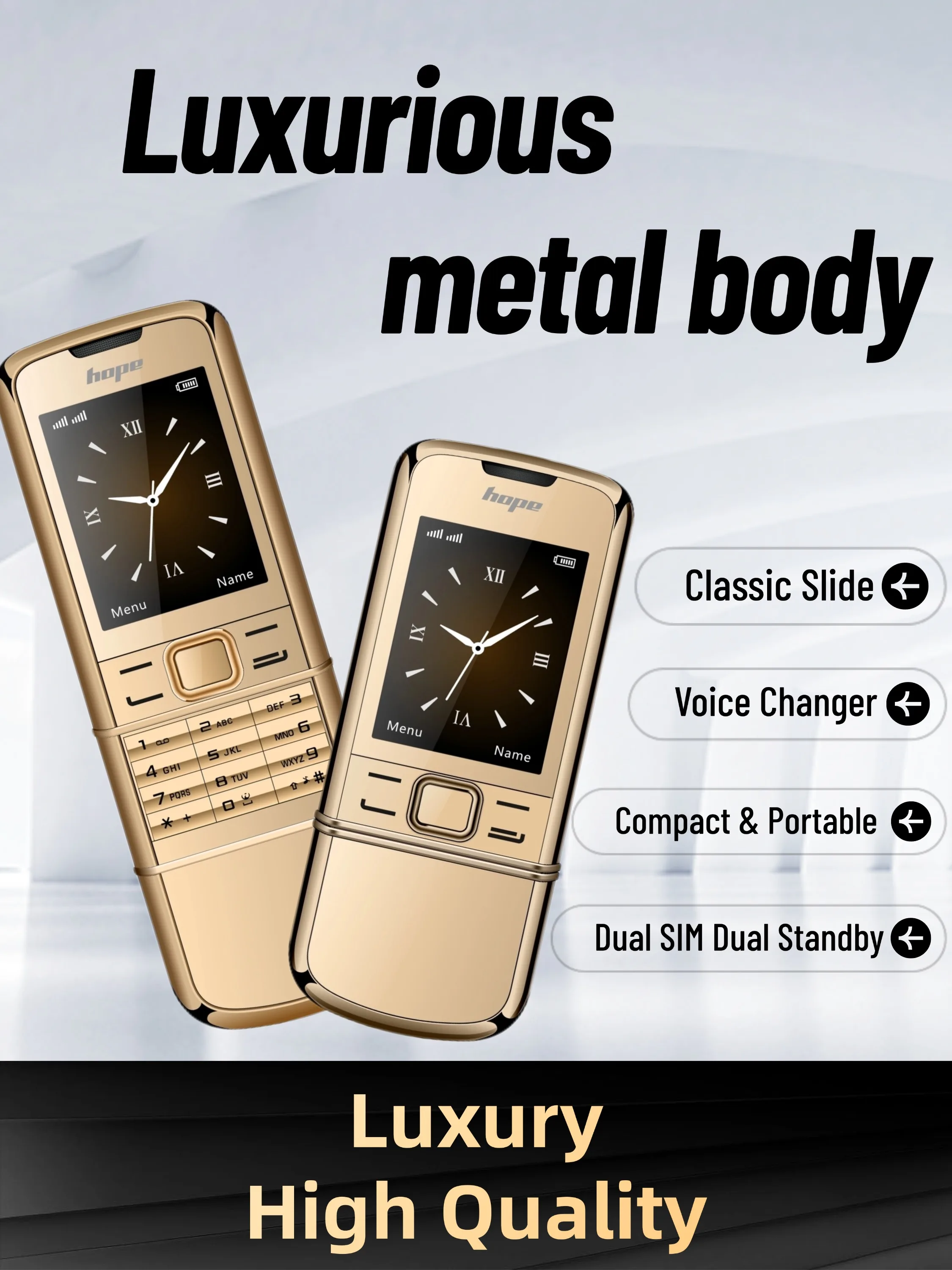 8800 Classic Retro Slider Senior Phone Dual SIM Metal Body Speed Dial Blacklist Durable Elderly Mobile Phone Big Button Luxury