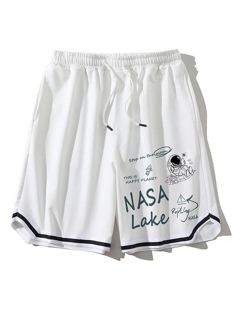 

Trendy Thin Ice Silk Beach orts Men's Summer Casual Five-Point Loose Sports Mid-Thigh Length Polyester Blend Straight Leg