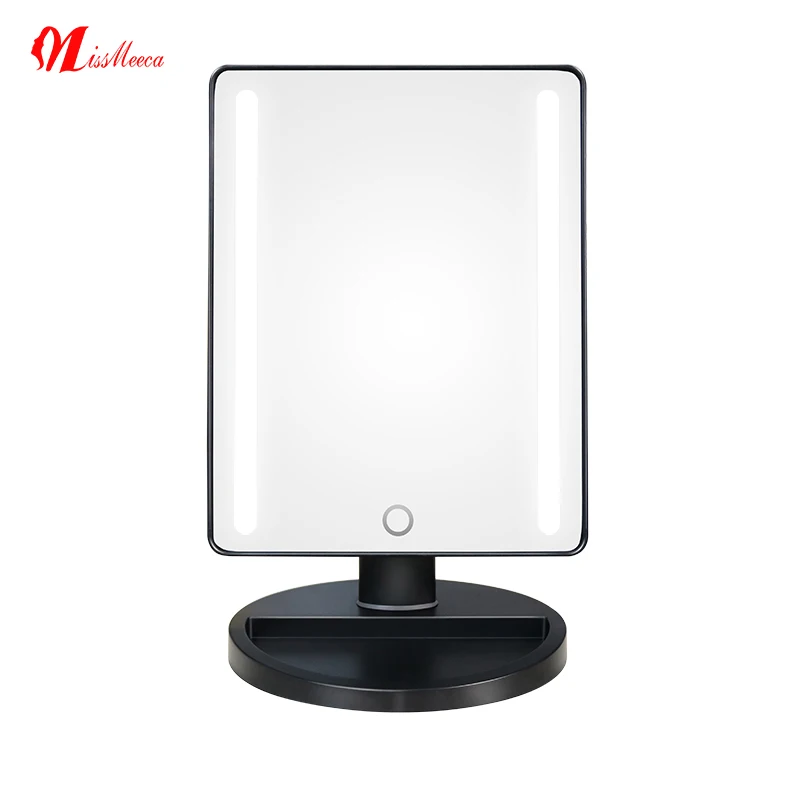 Missmeeca Desktop LED 180 Degree Mirror With Adjustable Brightness Smart Sensor Swith Mirror With Storage Space Make UP Mirror