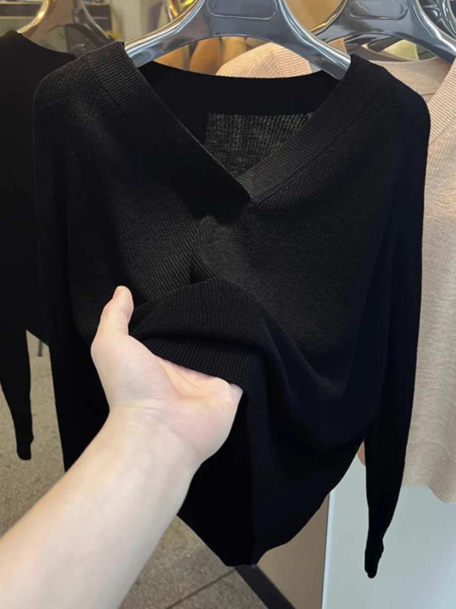 

Женский вязаный свитер больших размеров с v-образным вырезом, свободный крой, внутренняя одежда, модный цветной универсальный базовый слой, модный корейский слей