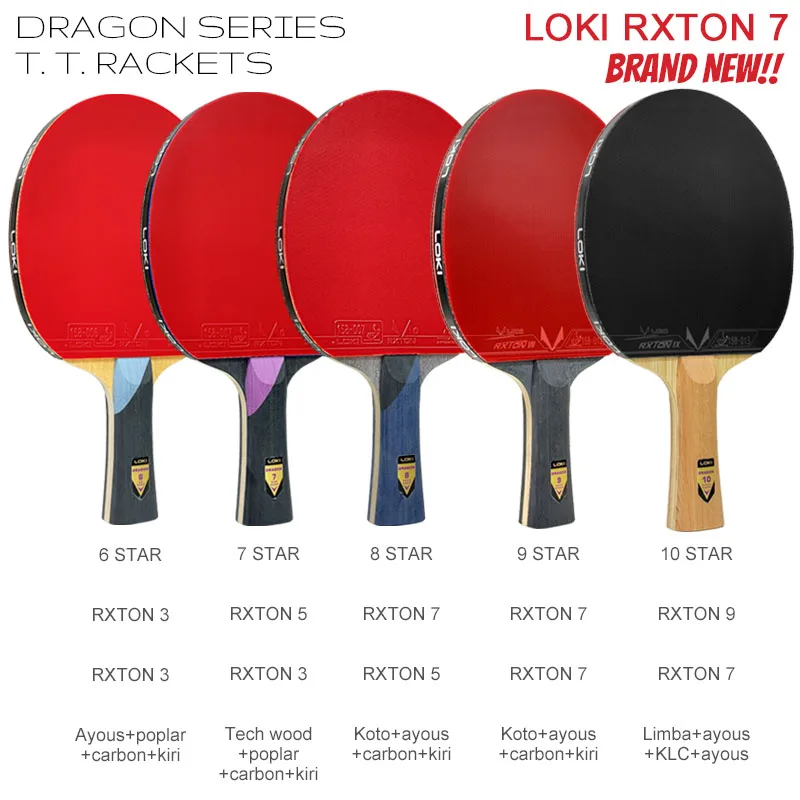 LOKI DRAGON Series Table Tennis Racket Professional Offensive Ping Pong Racket Paddle Bat 5 Wood 2 Carbon 6/7/8/9/10 Stars