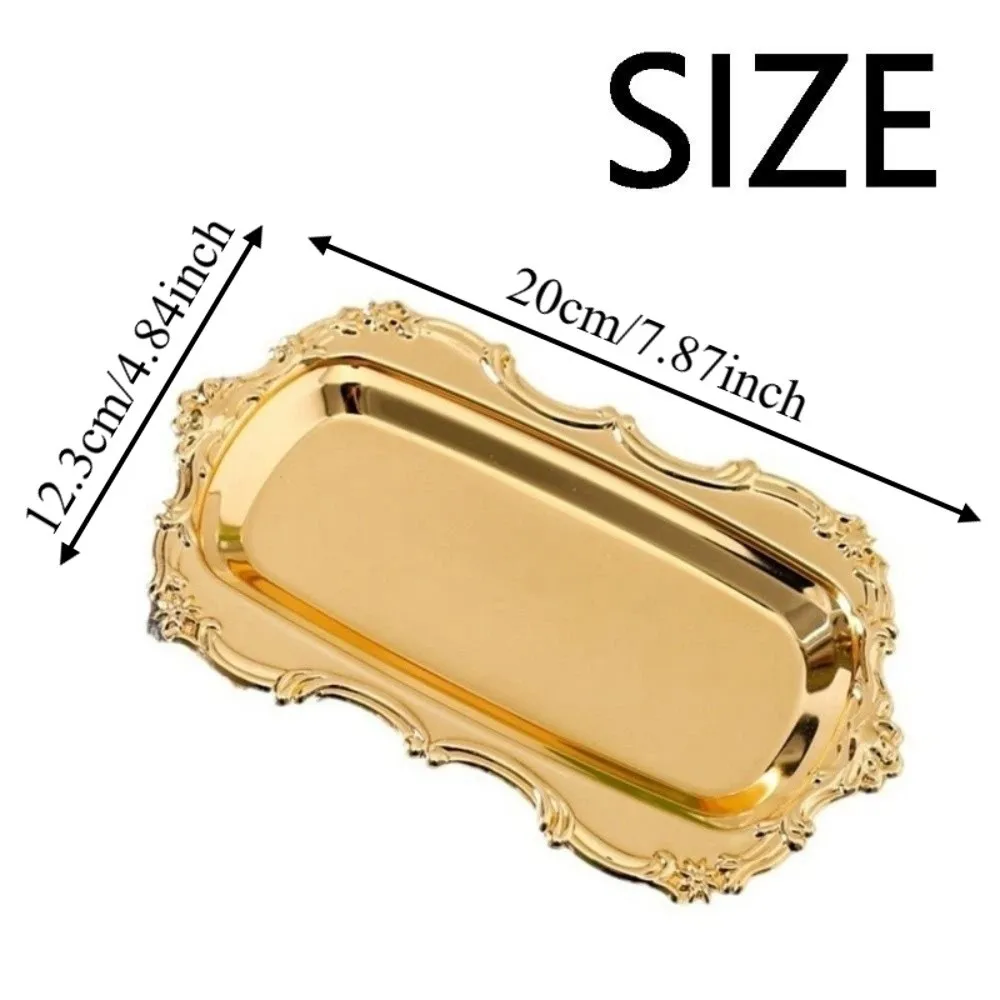 European Style Vintage Embossed Tray Gold/Silver Embossed Design Desserts Plate Iron Sturdy Jewelry Storage Organizer