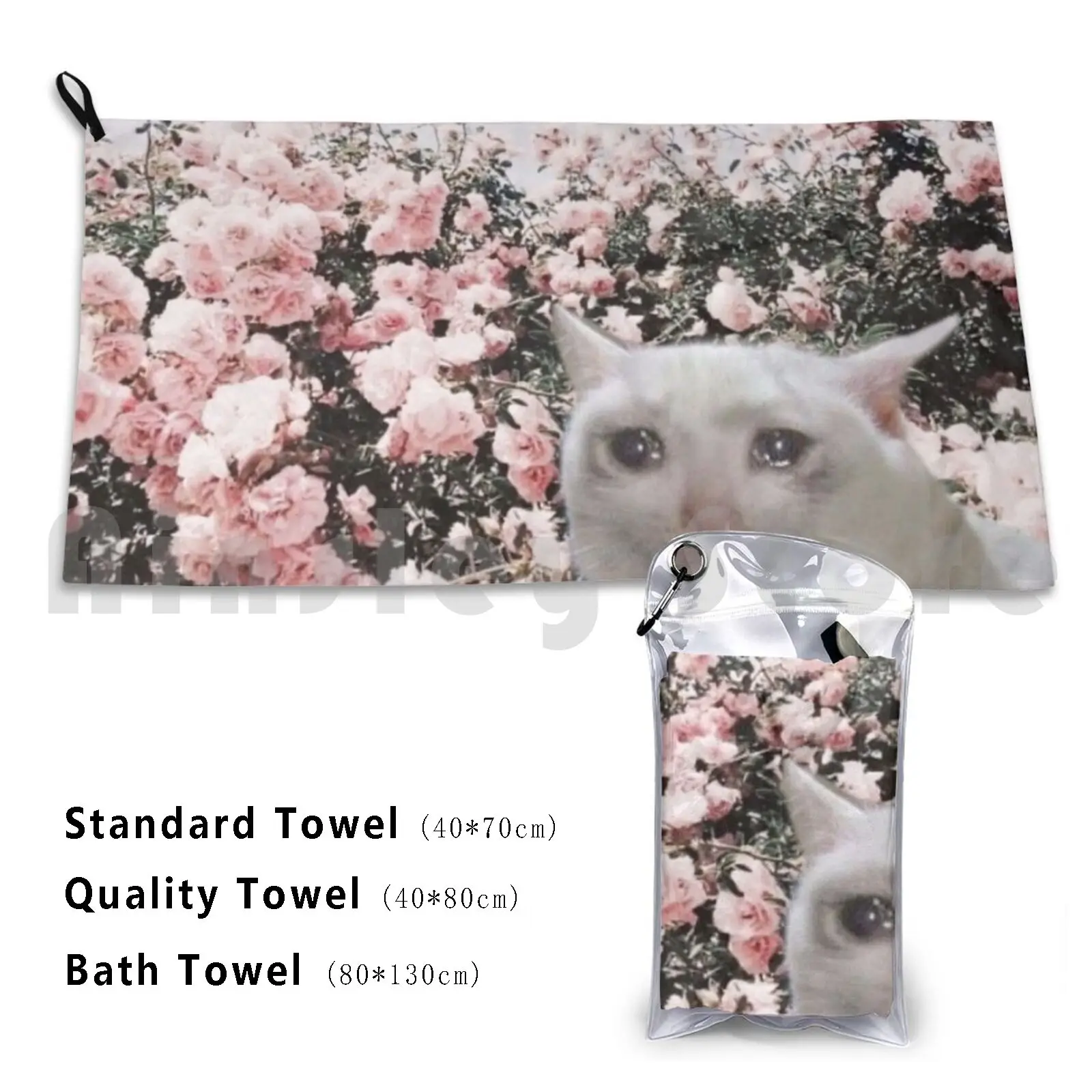 Crying Cat Paradise Beach Towel Quick Dry Quality Towel Sad Cat Kawaii Meme