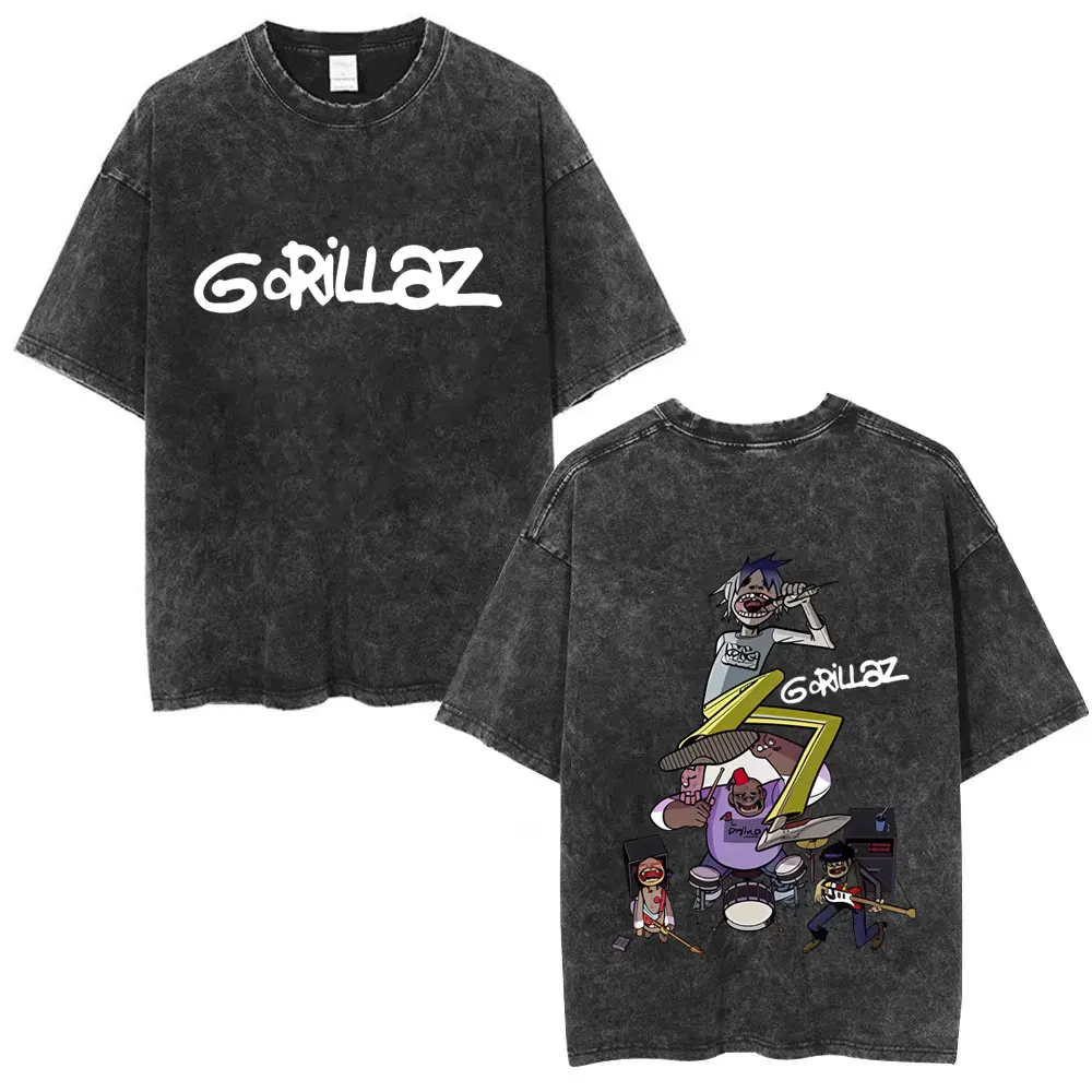 

Washed Vintage Rock Band Gorillaz Graphic T-shirt Men Women CasualOversized Short Sleeve T Shirts Men's Retro Gothic Streetwear