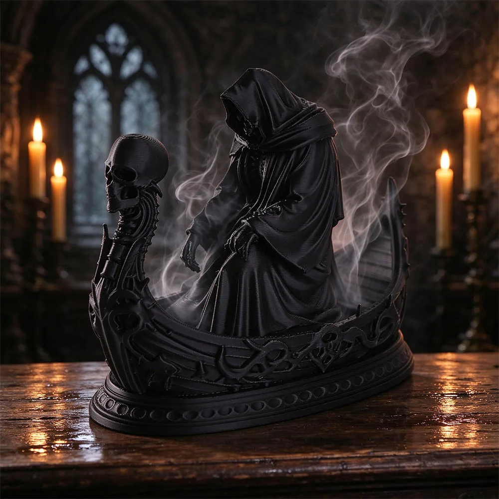 Gothic Style Grim Reaper Statue Lightweight Dark Mythology Skeleton Figurine Resin Hooded Skeleton Death God Decoration Gift