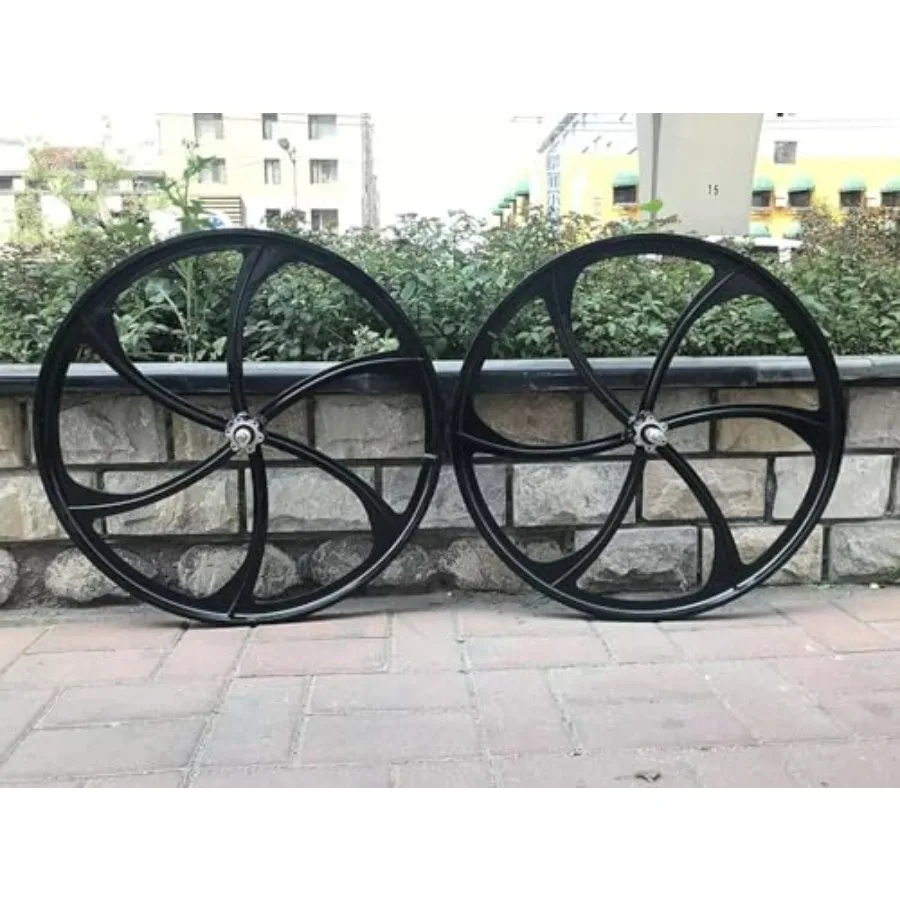 

26 inch Mag Wheel Set Rims Front and Rear 100x120mm for Single Speed Freewheel, 26" Magnesium Bike Wheels Rim Black Disc Brake