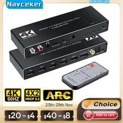 4x2 4K HDMI Switch Audio Extractor ARC & Optical Toslink 4 IN 2 OUT Switch HDMI 4K 60Hz HDMI Switcher Remote For Apple TV PS4