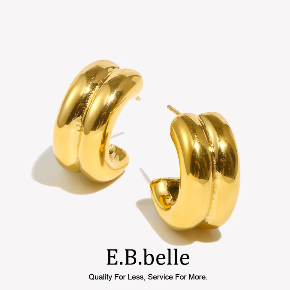 E. b. Belle Edelstahl vergoldet Halbkreis breit dick Gold Silber gemischte Farbe Ohr stecker wasserfesten Schmuck