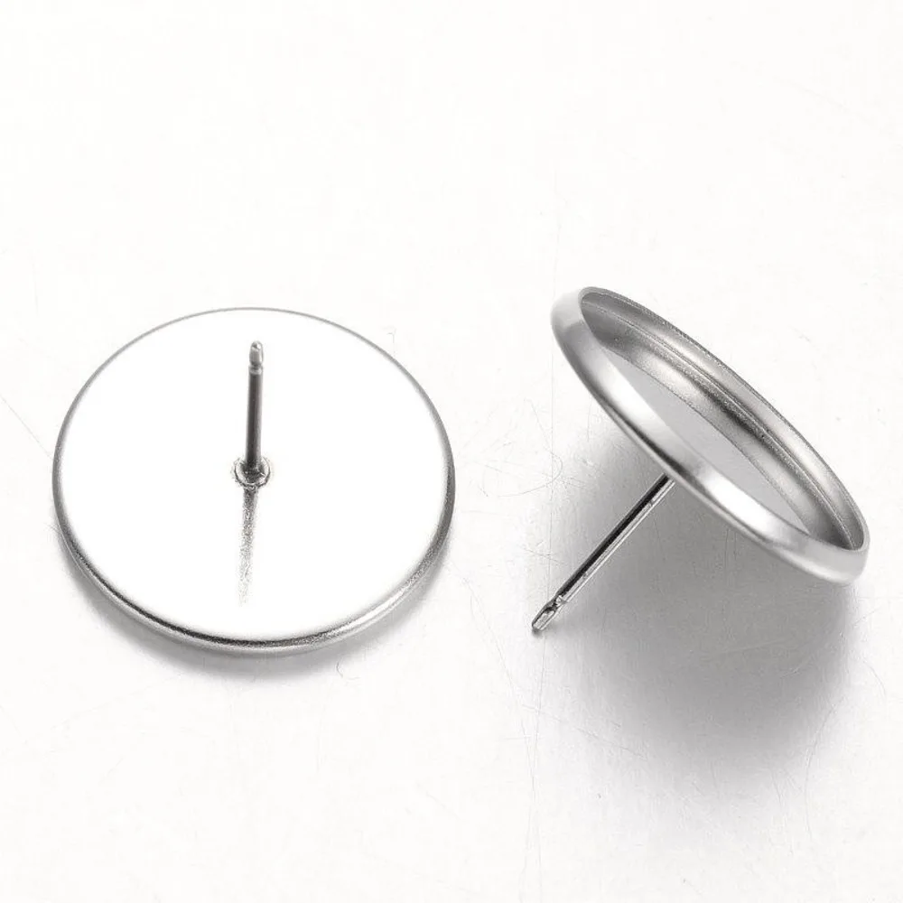 20pcs Tarnish Resistant Flat Round Stainless Steel Stud Earring Settings Stainless Steel color Tray: 16mm 18mm Pin: 0.7mm