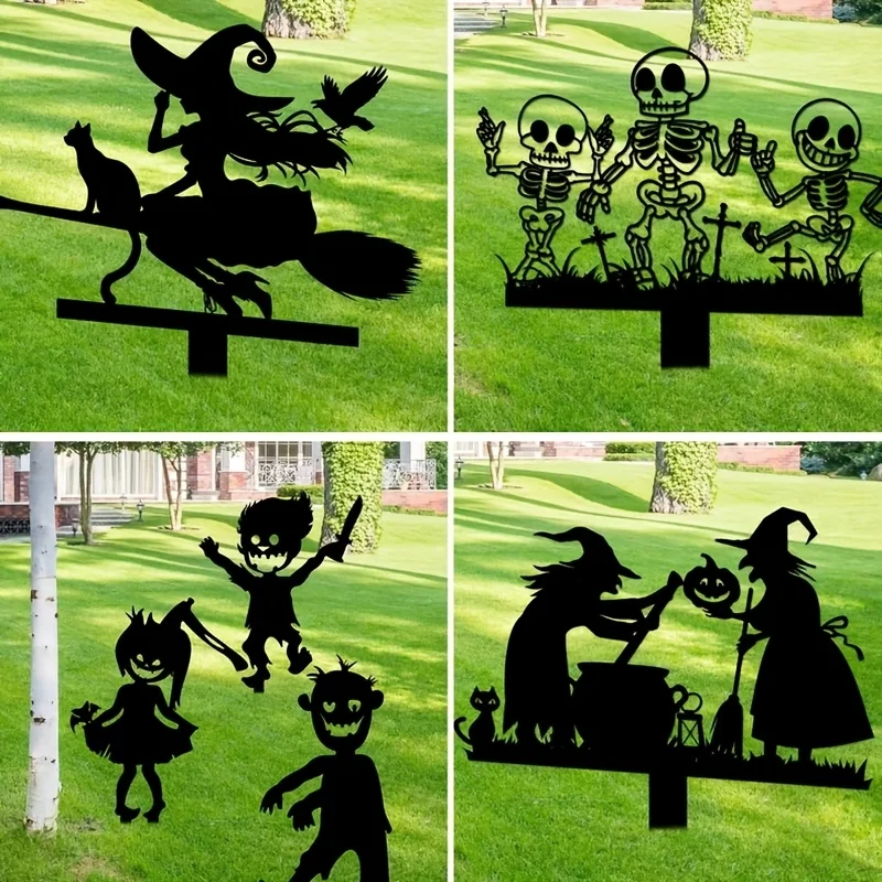 CIFBUY Metal Wall Art Halloween Witch Skeleton Yard Stake Decor Outdoor Garden Sign with Bats Pumpkins Durable Spooky Decoration