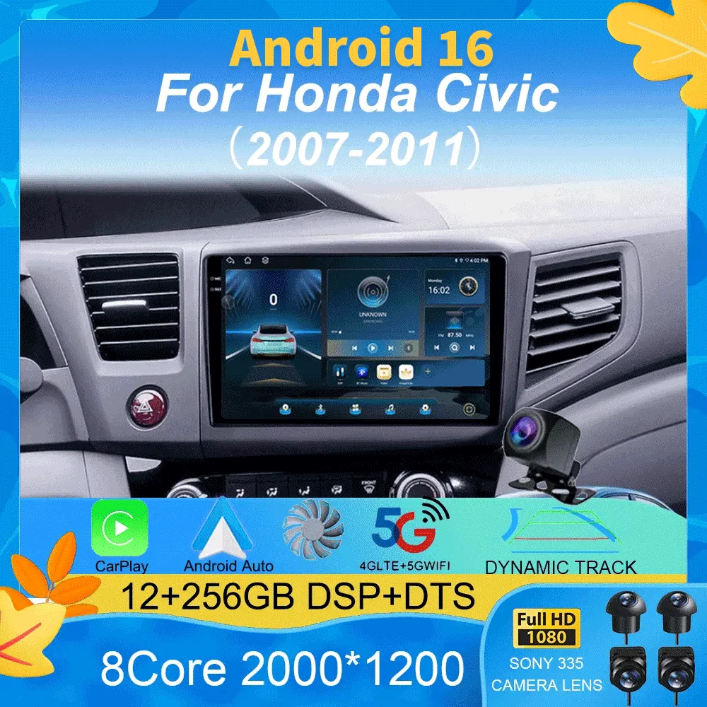 

Автомагнитола Android 16 с Carplay и Auto, 2K экран, мультимедиа для Honda Civic 2012-2015, WIFI+4G, стерео-головное устройство