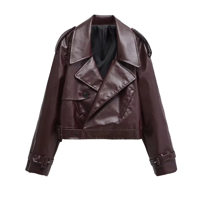 Jaquetas de couro falso para jaqueta feminina moda lapelas com botões jaqueta mulher streetwear casaco manga ajustável novo na jaqueta