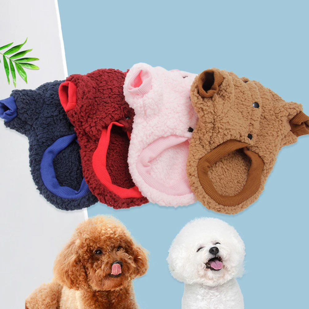 

Winter Lamb Fleece Pet Hoodie Solid Color Warm Dog Jumper Thickened Shirts For Small/Medium Dogs Simple Outdoor Teddy Clothes