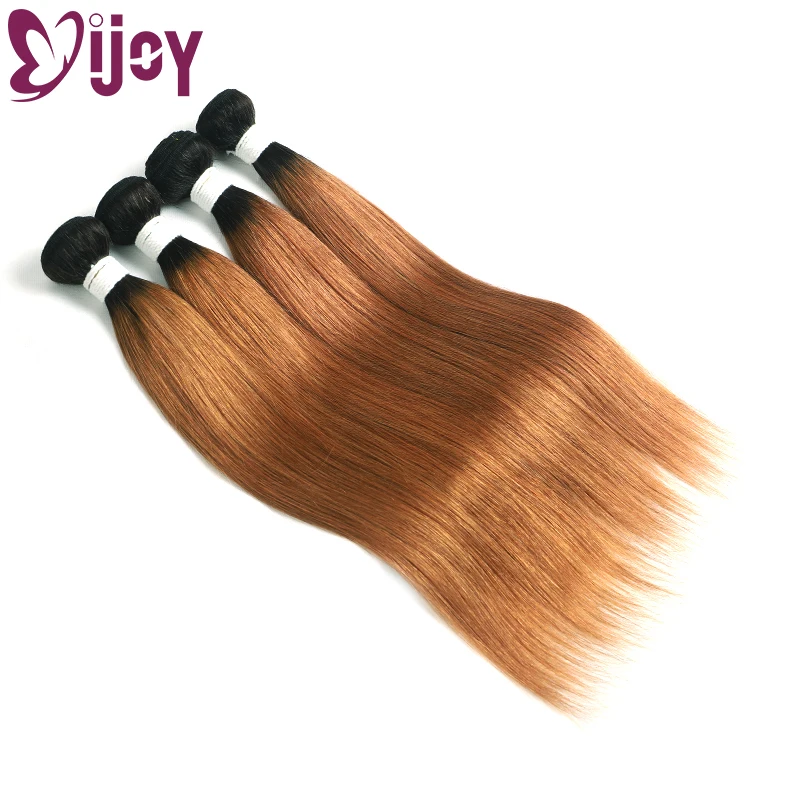 Ombre marrom pacotes de cabelo reto brasileiro tecer cabelo humano pacotes 3/4 pçs pré-colorido cabelo humano não remy extensão do cabelo ijoy