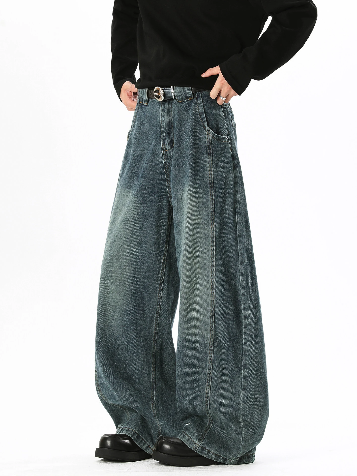 

American Retro Deconstructed Straight Leg Men's Jeans High Street Loose Wide Leg Long Pants Spring Autumn New Sle