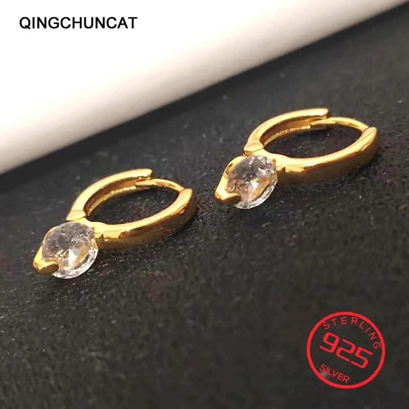 

fashion jewelry high quality Cubic Zirconia simple golden retro Stamp 925 Sterling Silver new woman charm earrings 2026 Hot