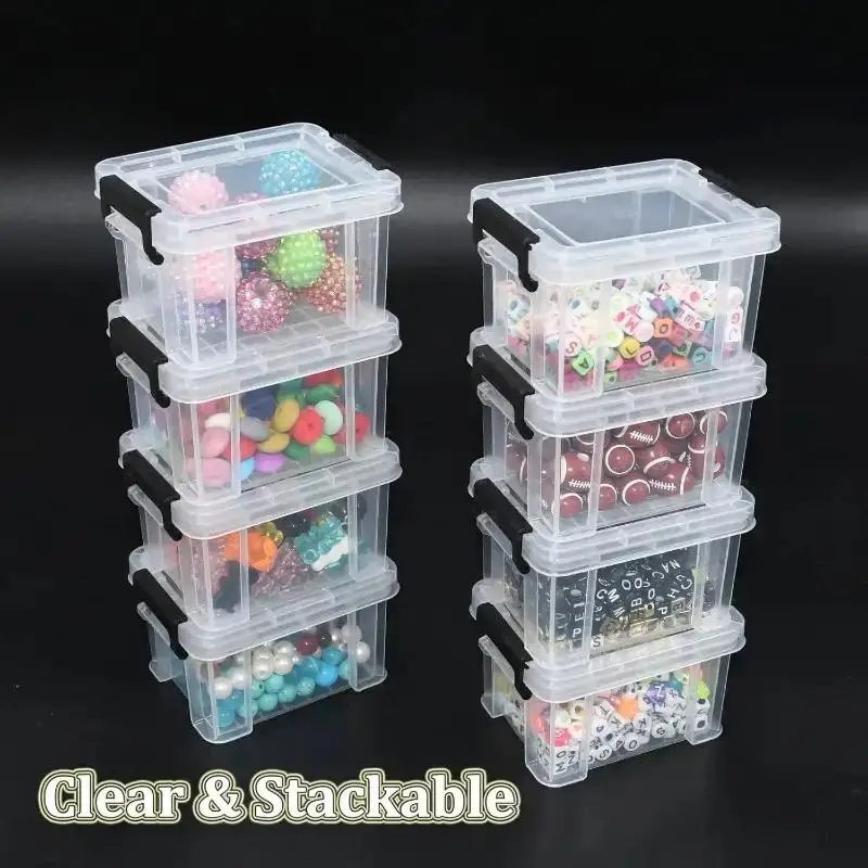 3 Pcs Plastic Storage Boxes With Lid Stackable Bead Organizer Small Square Handmade Containers Suitable For Jewelry