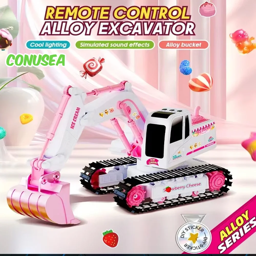 Mainan Excavator Rc Mobil Truk 2.4G Remote Control Digger Kendaraan Teknik Alloy Lampu Musik Crawler Mainan untuk Anak Perempuan Laki-laki