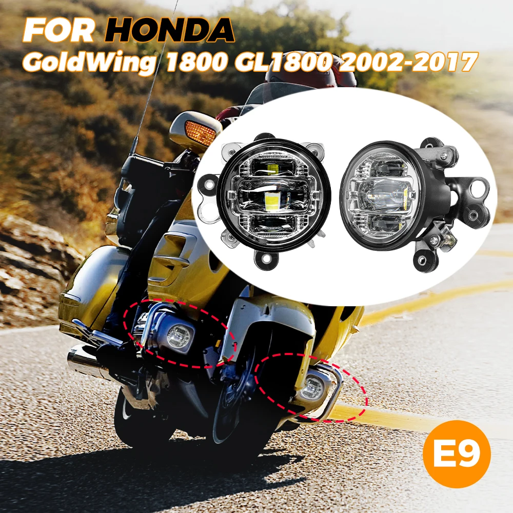 E9 Mark Fog Lights For Honda GL1800 Gold Wing 2002-2017 LED IP67 Waterpr Spotlight Projector Auxiliary Passing Lamp Headlight