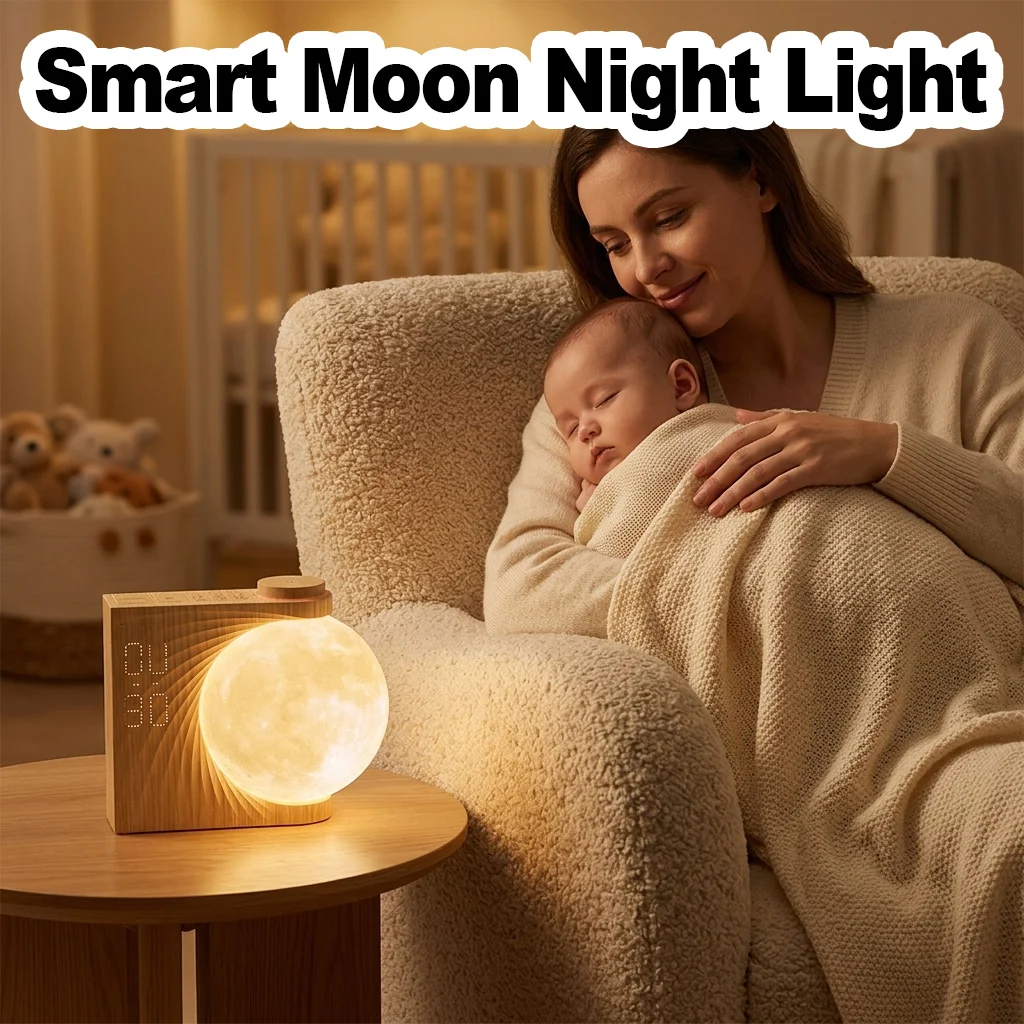 Moon Night Light Sunrise Alarm Clock With Nature Sounds Dimmable Desk Lamp White Noise USB LED Bedside Table Ambient Sleep Timer