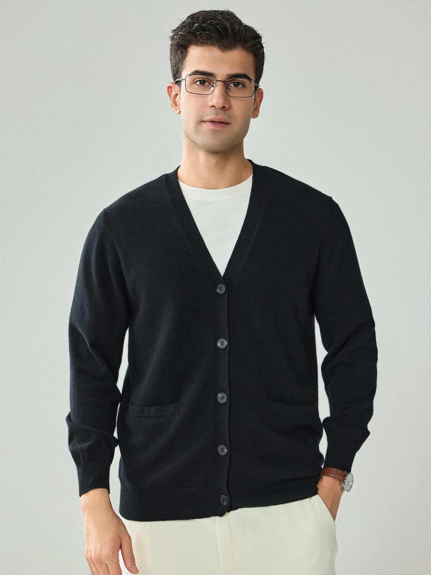TLOML Men’s 100% Baby Cashmere Sweater V-neck Buttons Cardigan Autumn Winter Cashmere Knitwear Soft Warm Smart Casual Solid Coat