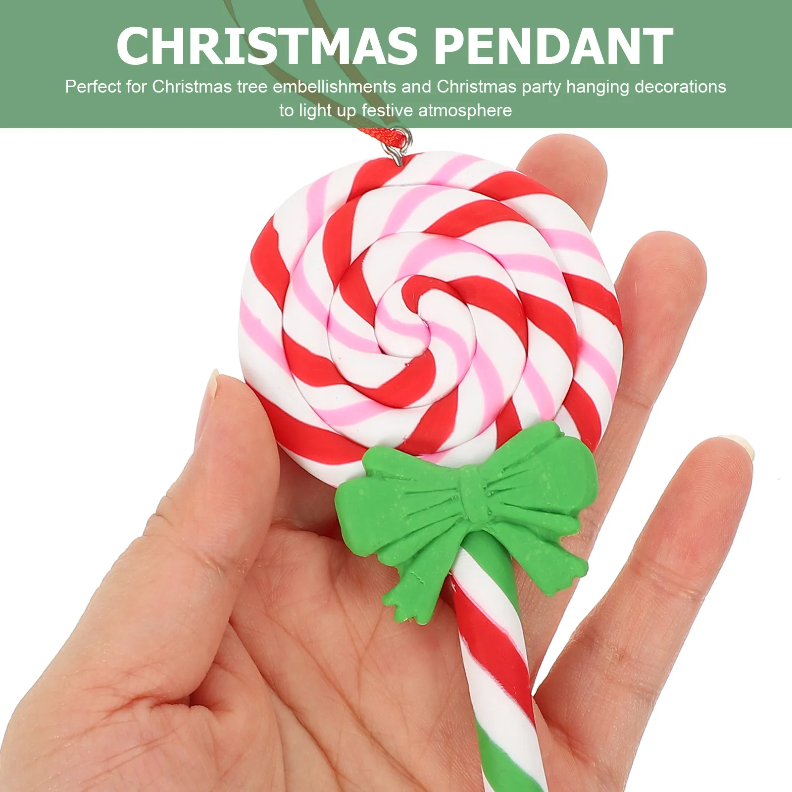 

Candy Cane Ornament Christmas Decor Polymer Clay Hanging Pendant Festive Home Tree Decoration Desktop Party Craft