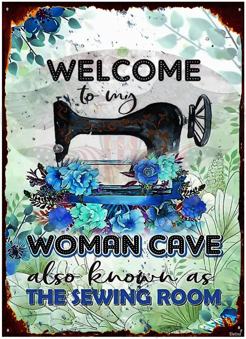 Retro Metal tin Sign Welcome To My Woman Cave Also Known As The Sewing Room Exterior Home Cave Garage bar Wall Decoration Vintag
