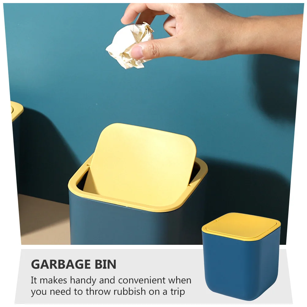 

1Pcs Mini Desktop Trash Can Plastic Waste Paper Basket Lid Design Environmental Sundries Storage for Home Office Car Use