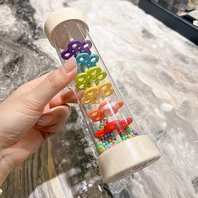 Montessori Baby Rain Stick Rainbow Rain Music Rattle Baby Educational Toy Rainmaker Montessori Sensory Toys For Kids