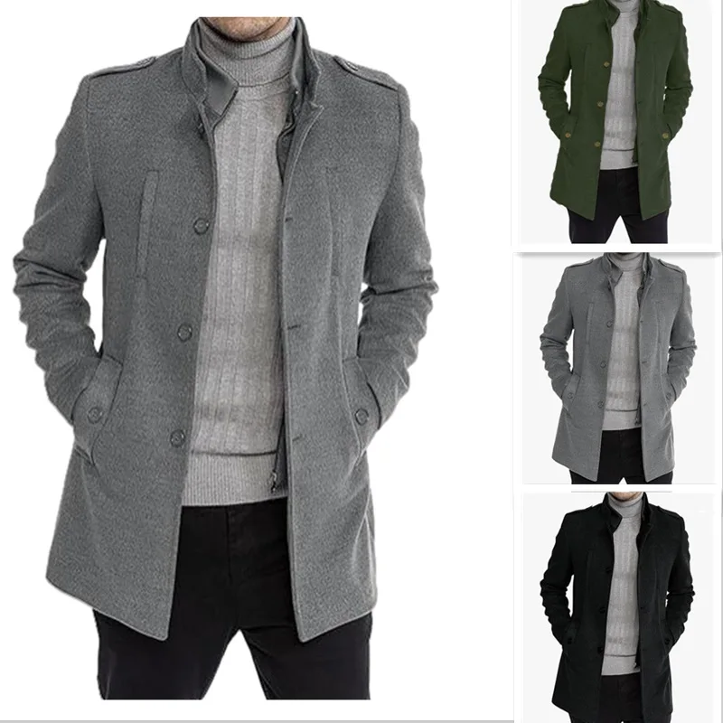 

2024New Woolen Men's Coat Woolen Mid-Length Zipper Coat plus Size Fake Two Pieces Cardigan