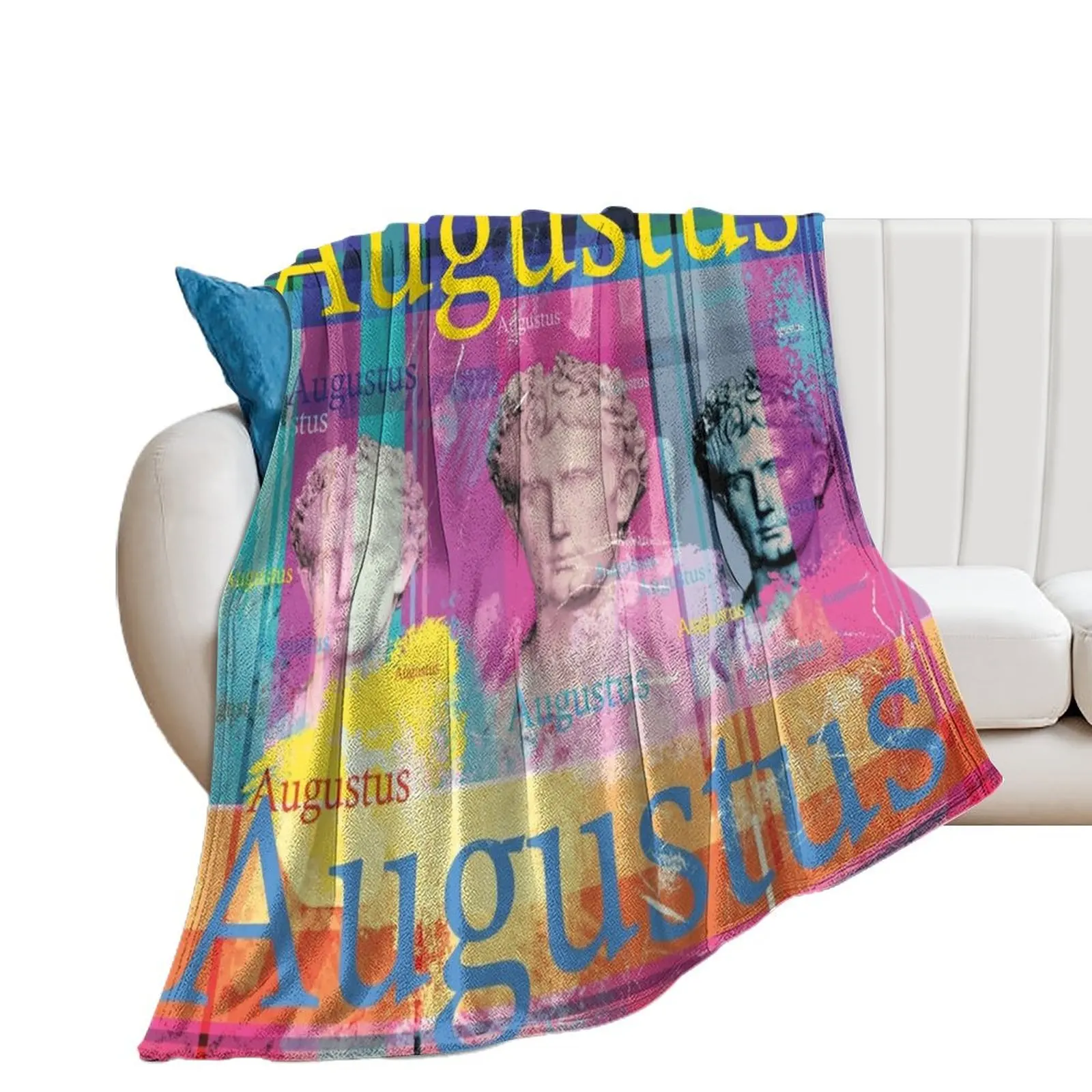 

aesthetic retro portrait of the roman emperor Augustus Throw Blanket warm winter Retros Luxury Brand Blankets